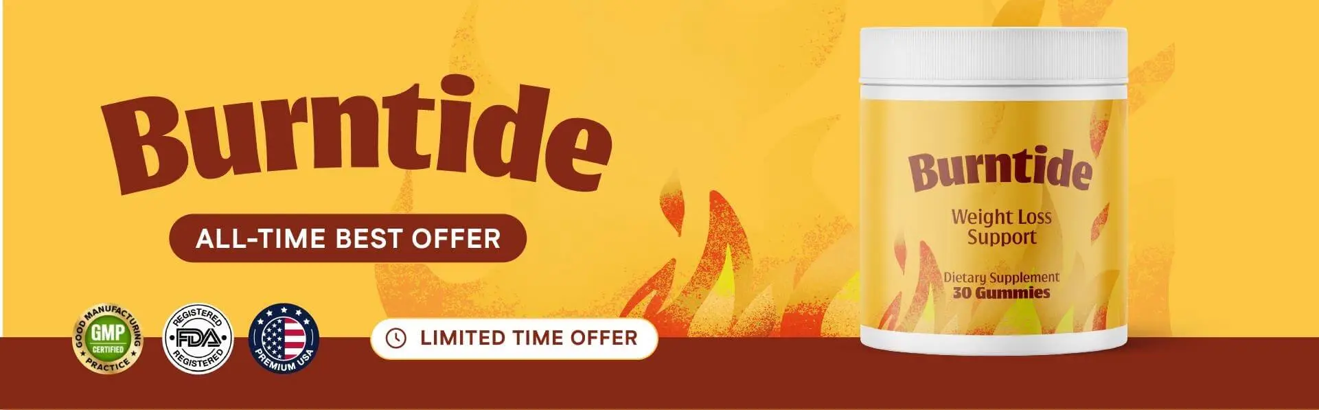 Burntide certifications: GMP-certified, FDA-registered facility, Made in USA