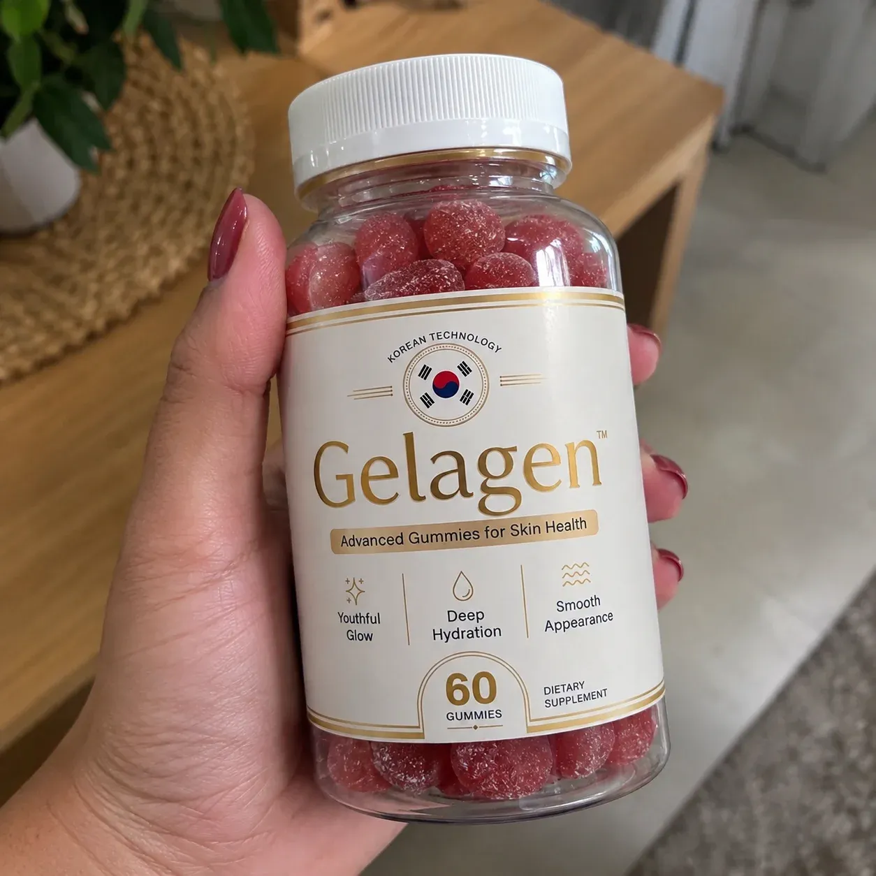 Gelagen skin hair and nail gummies bottle