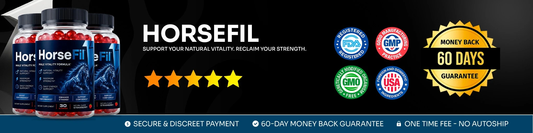 HorseFil certifications: GMP-certified, FDA-registered facility, Made in USA