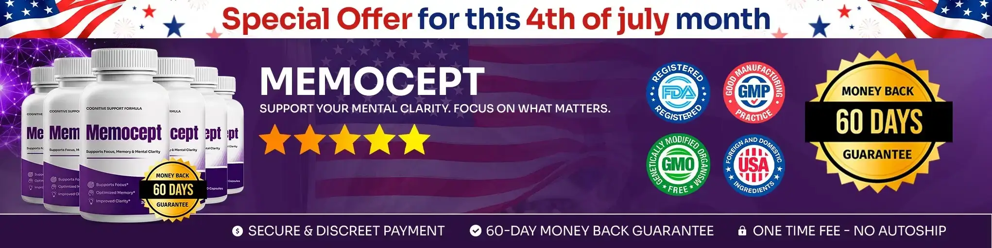 Memocept certifications: GMP-certified, FDA-registered facility, Made in USA