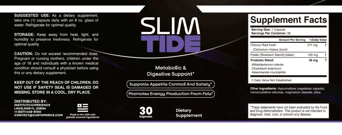 SlimTide ingredient label — supplement facts